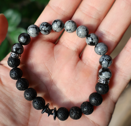 Snowflake Obsidian Lava Bracelet
