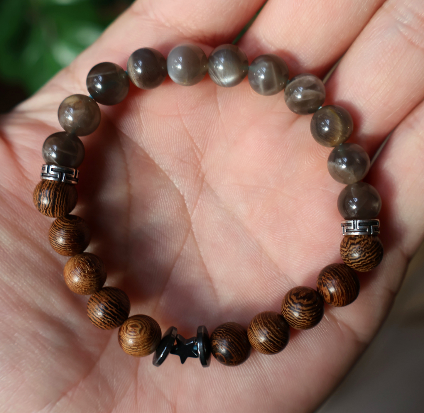 Black Moonstone Wood Bracelet