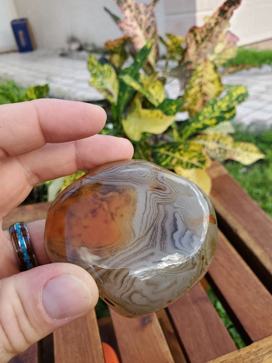 Silk Lace Agate Palm Stone 9.56 oz Natural Stone