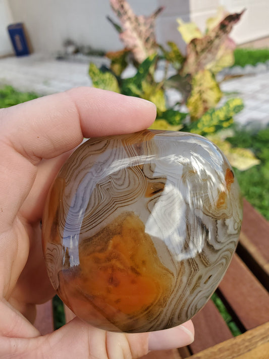 Silk Lace Agate Palm Stone 9.56 oz Natural Stone