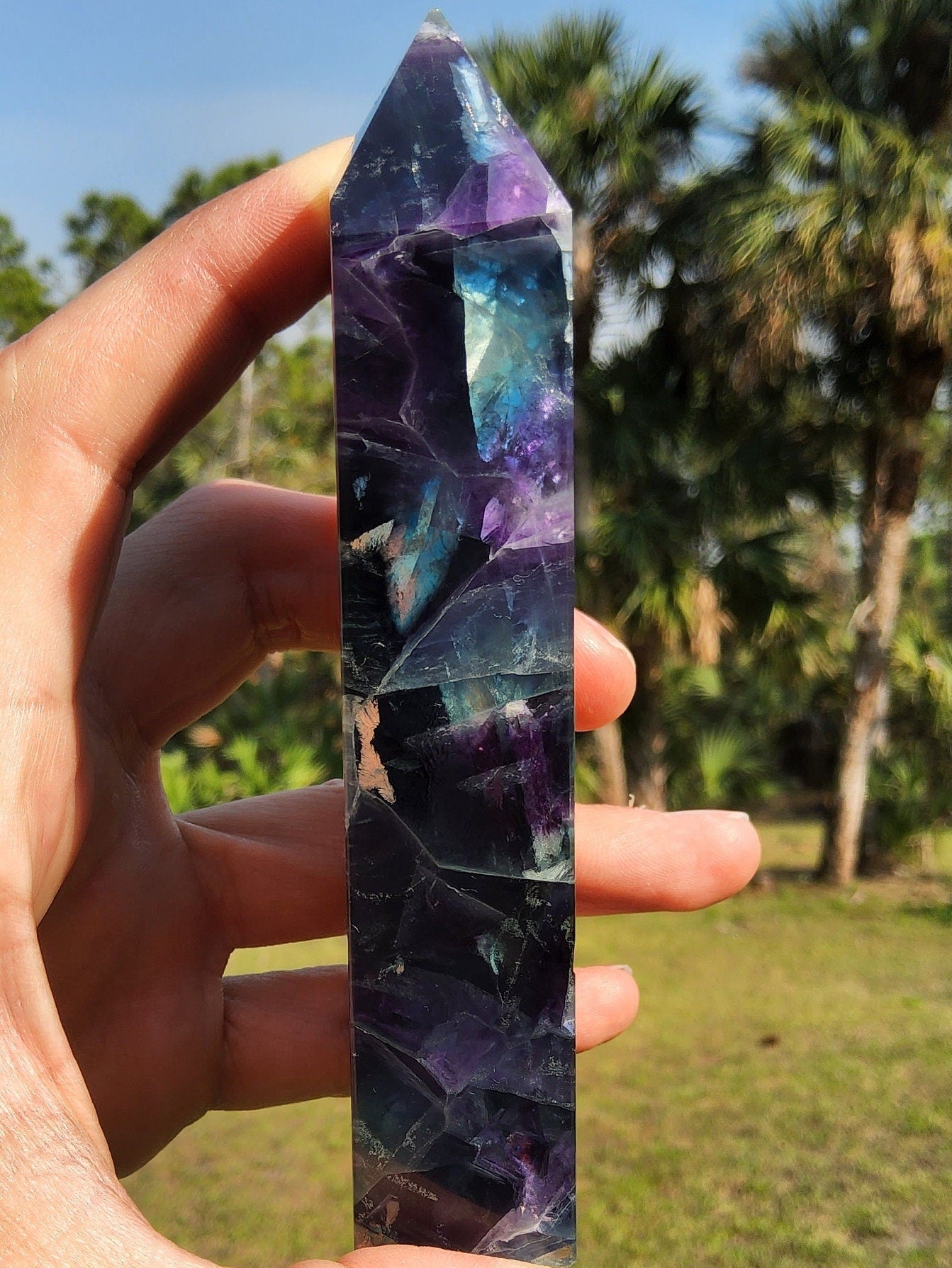 Feather Rainbow Fluorite Tower 11.4 oz Natural Stone