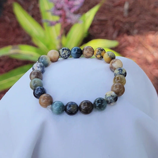 Ocean Jasper, Dream Tiger's Eye, and Petrified Opalized Wood -Roman Stones Natural Gemstone Bracelet 8mm