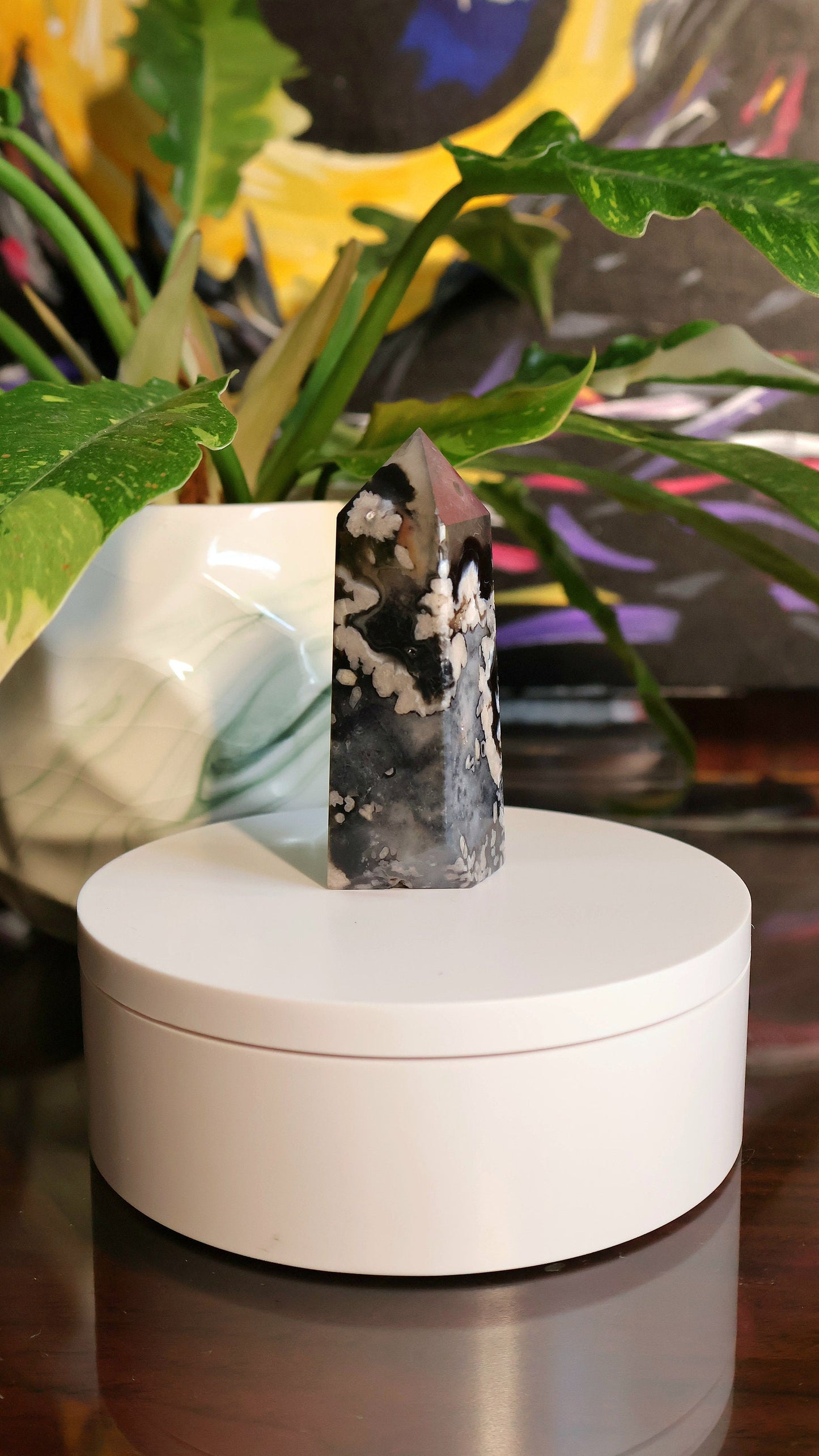 Black Flower Agate Tower 3.5 oz Natural Stone