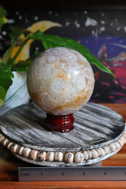 Gorgeous Pink Amethyst Flower Agate Sphere 35.7 oz Natural Stone