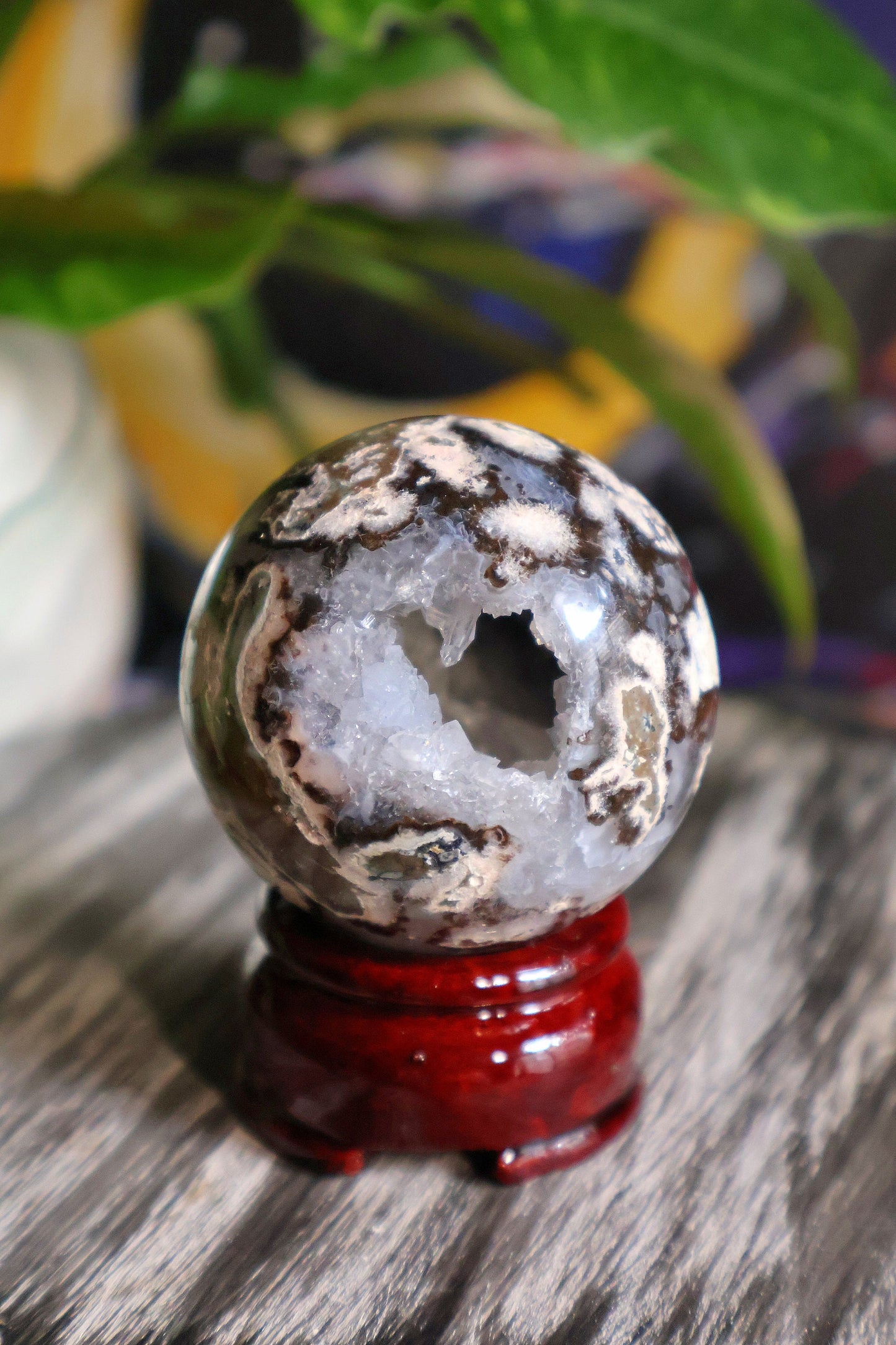 Stunning Ocean Jasper Druzy Quartz Sphere from Madagascar with sparkly crystal caves - to help release negative emotions and patterns