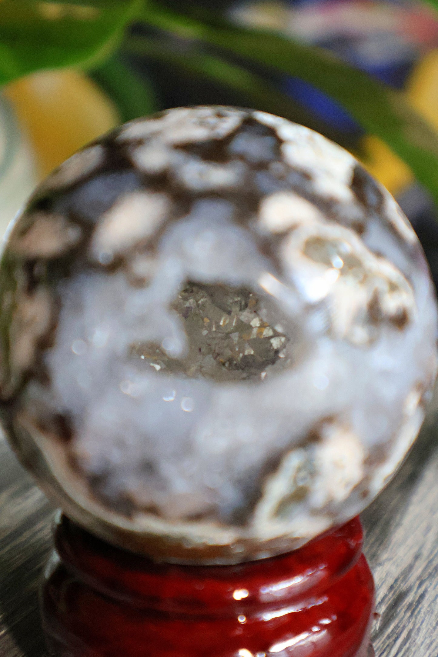 Stunning Ocean Jasper Druzy Quartz Sphere from Madagascar with sparkly crystal caves - to help release negative emotions and patterns