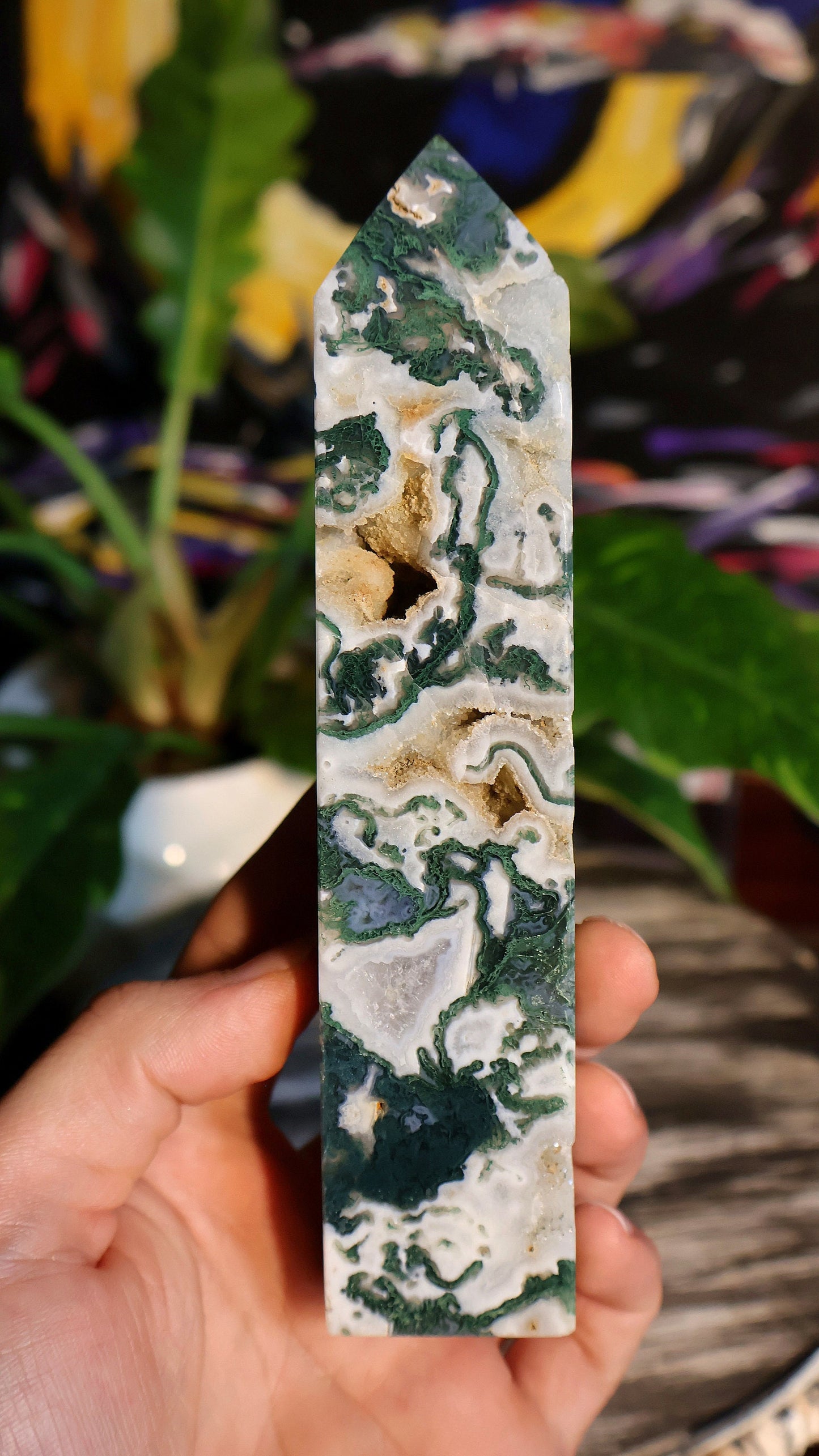 Moss Agate Druzy Crystal Tower 9.5 oz Natural Stone
