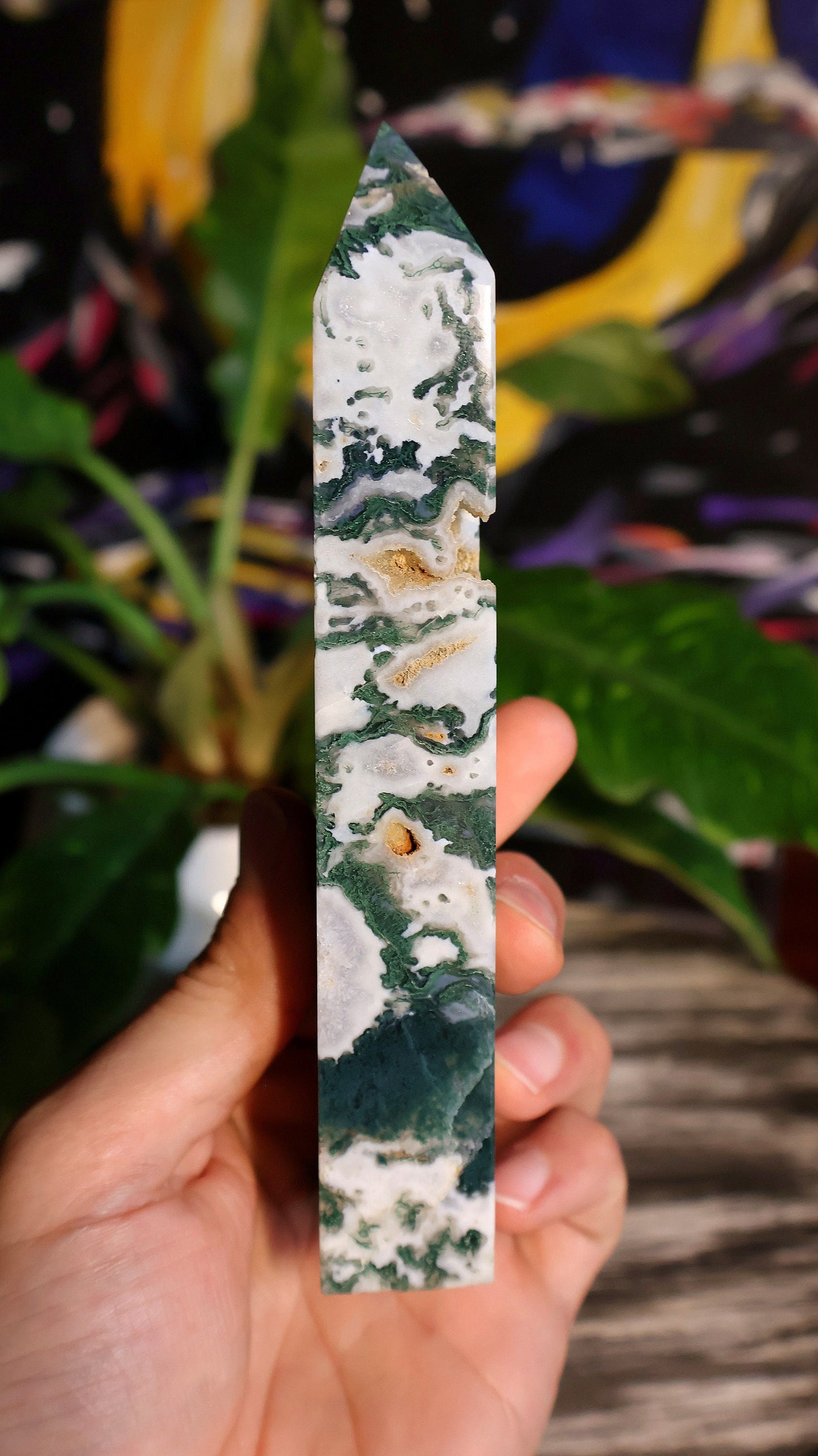 Moss Agate Druzy Crystal Tower 9.5 oz Natural Stone