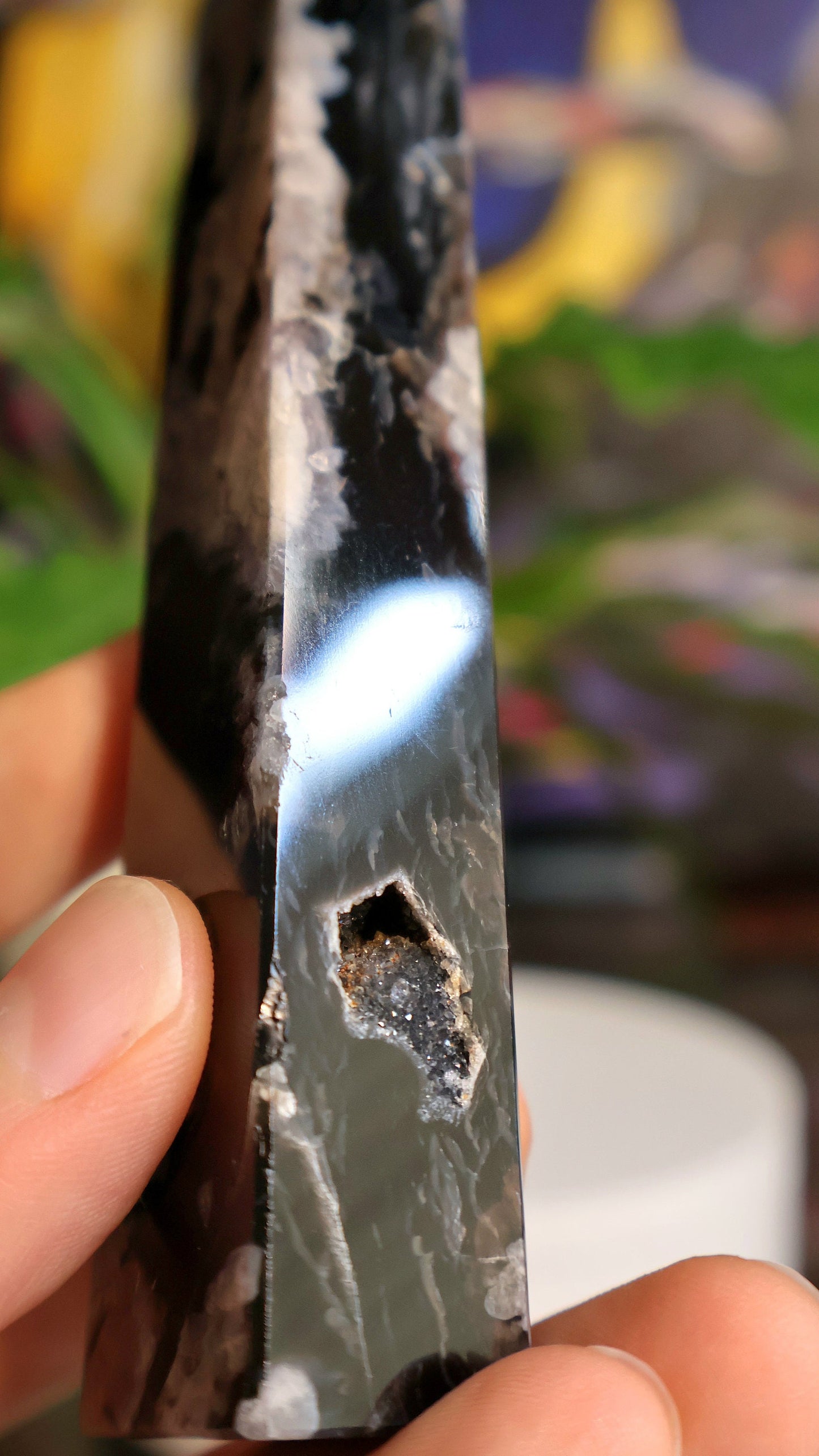 Black Flower Agate Tower 5.1 oz Natural Stone