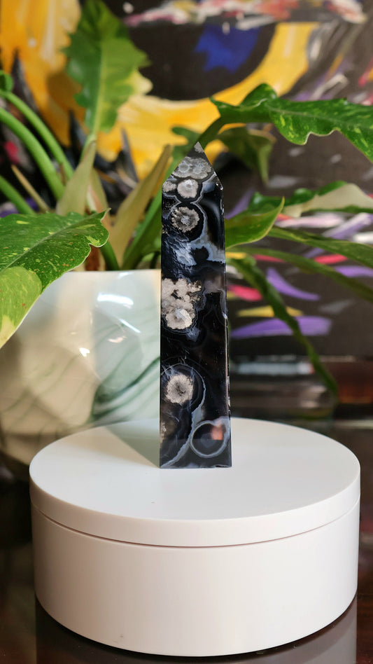 Black Flower Agate Tower 6.14 oz Natural Stone