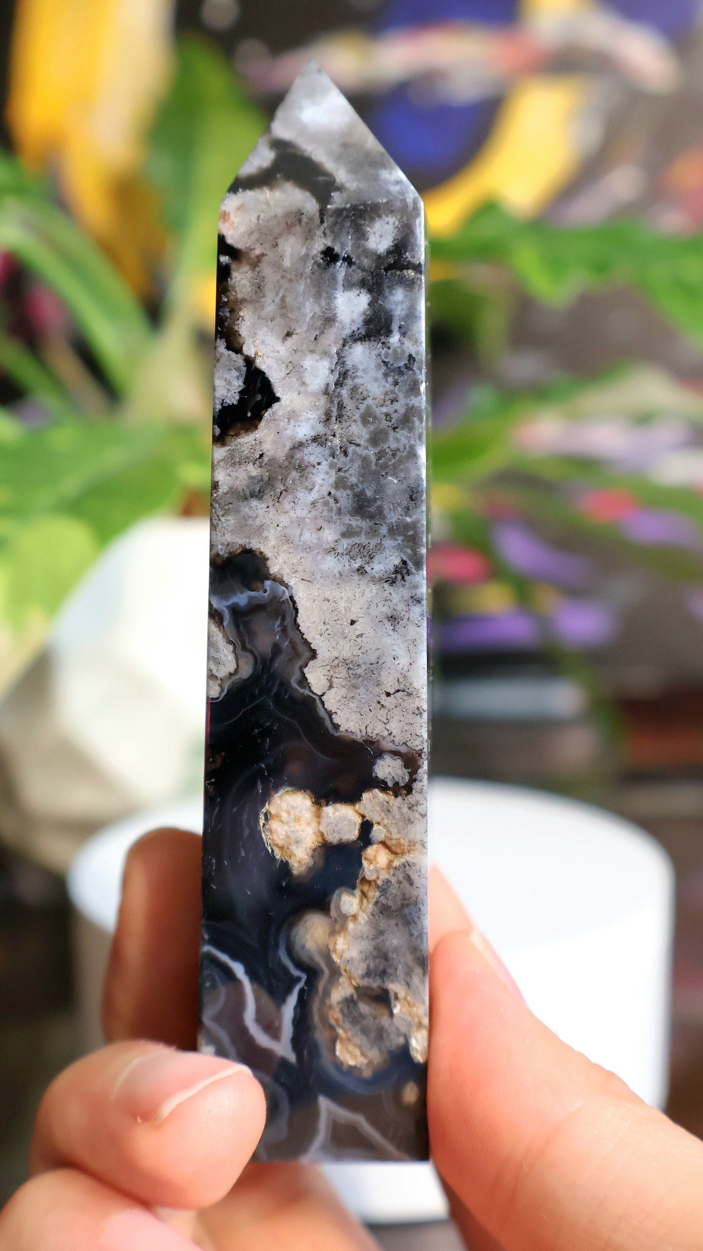 Black Flower Agate Tower 6.14 oz Natural Stone