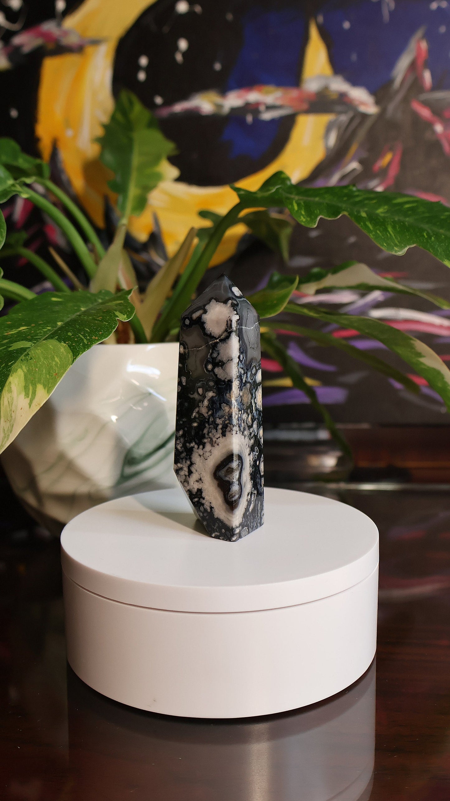 Black Flower Agate Crystal Tower 4.7 oz Natural Stone