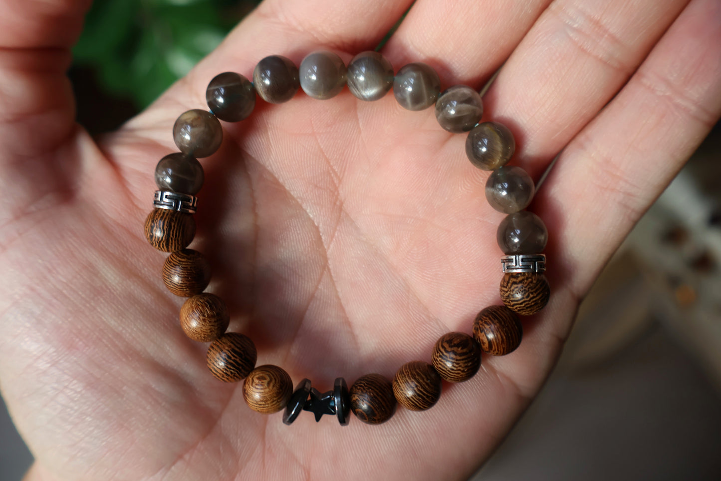 Black Moonstone Wood Bracelet