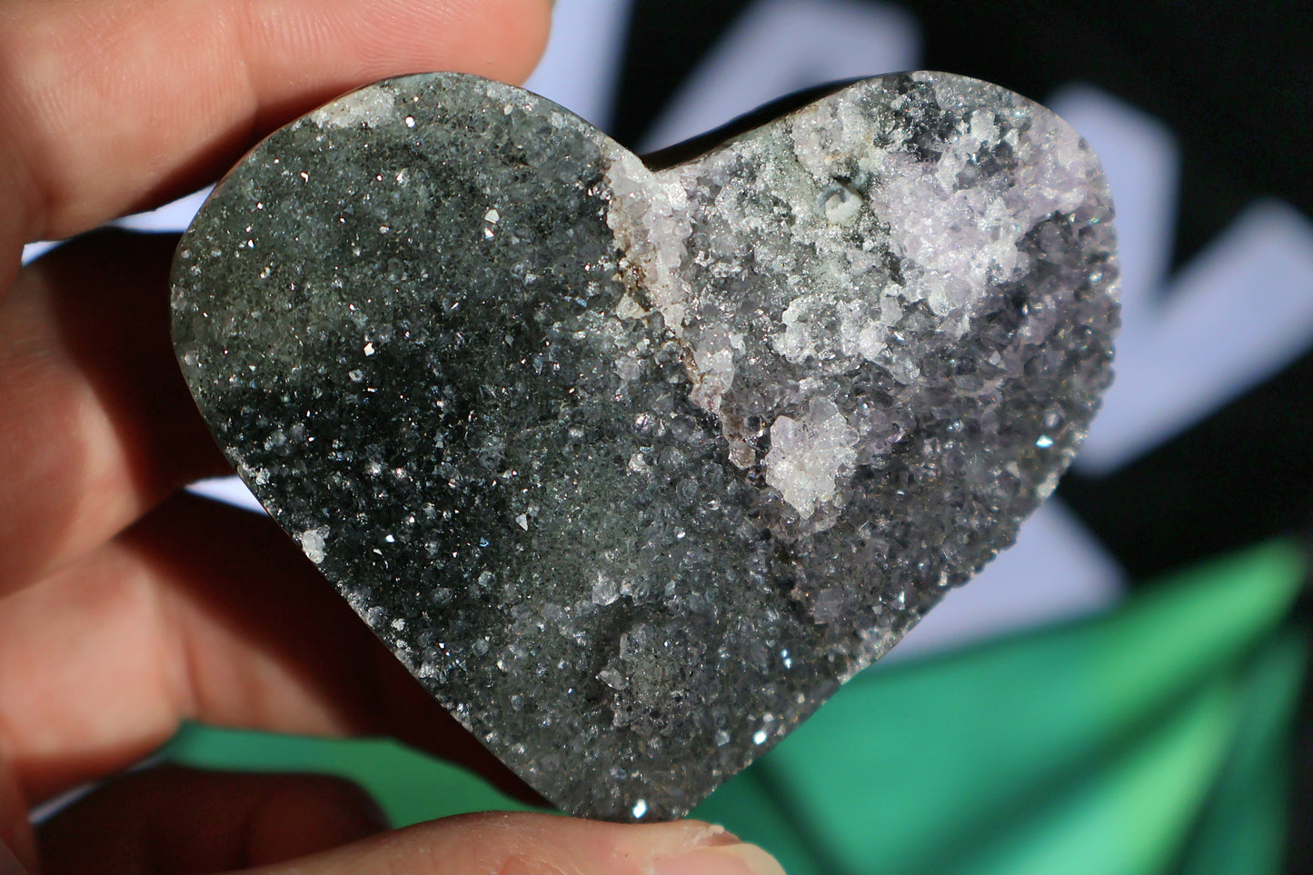 Green & Purple Amethyst Druze Heart L