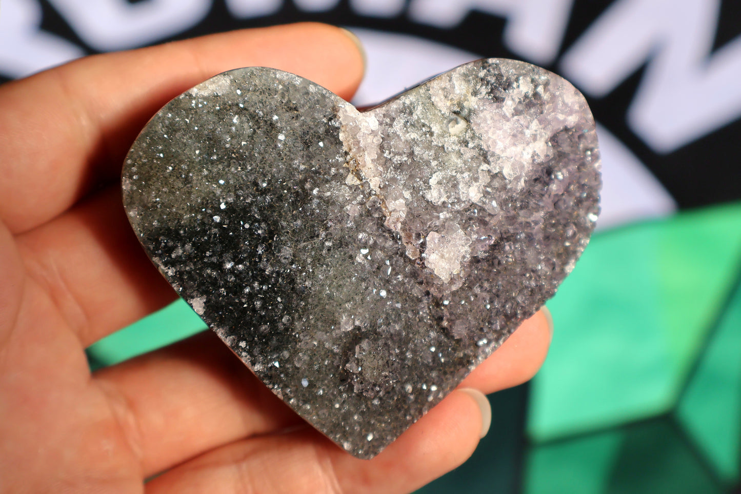 Green & Purple Amethyst Druze Heart L