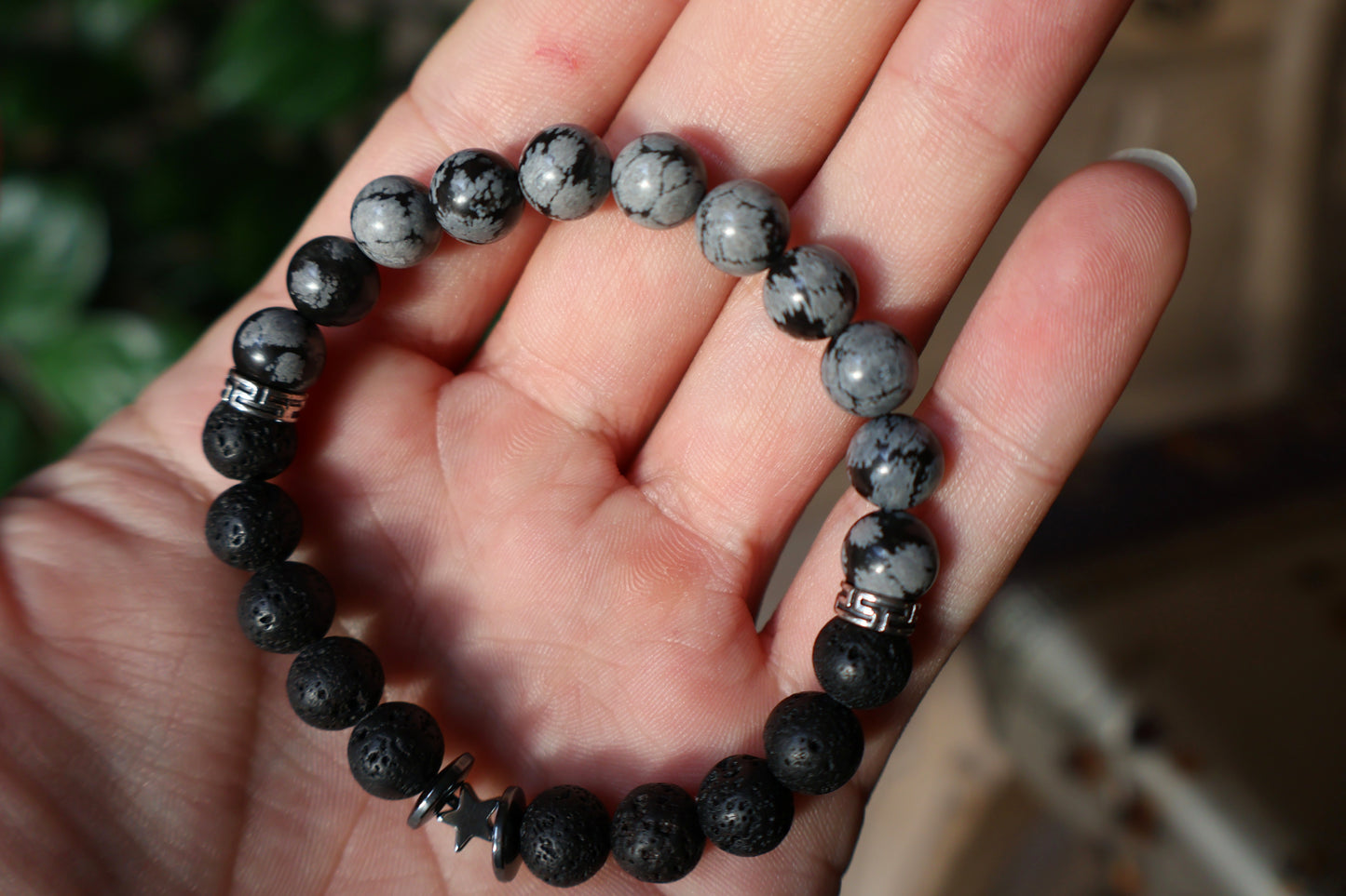 Snowflake Obsidian Lava Bracelet