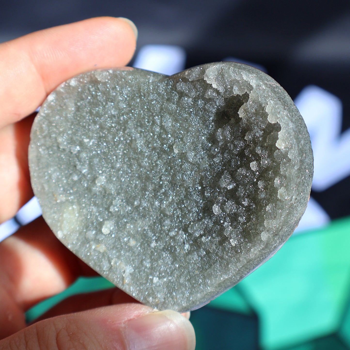 Sugar Green Amethyst Druze Heart E