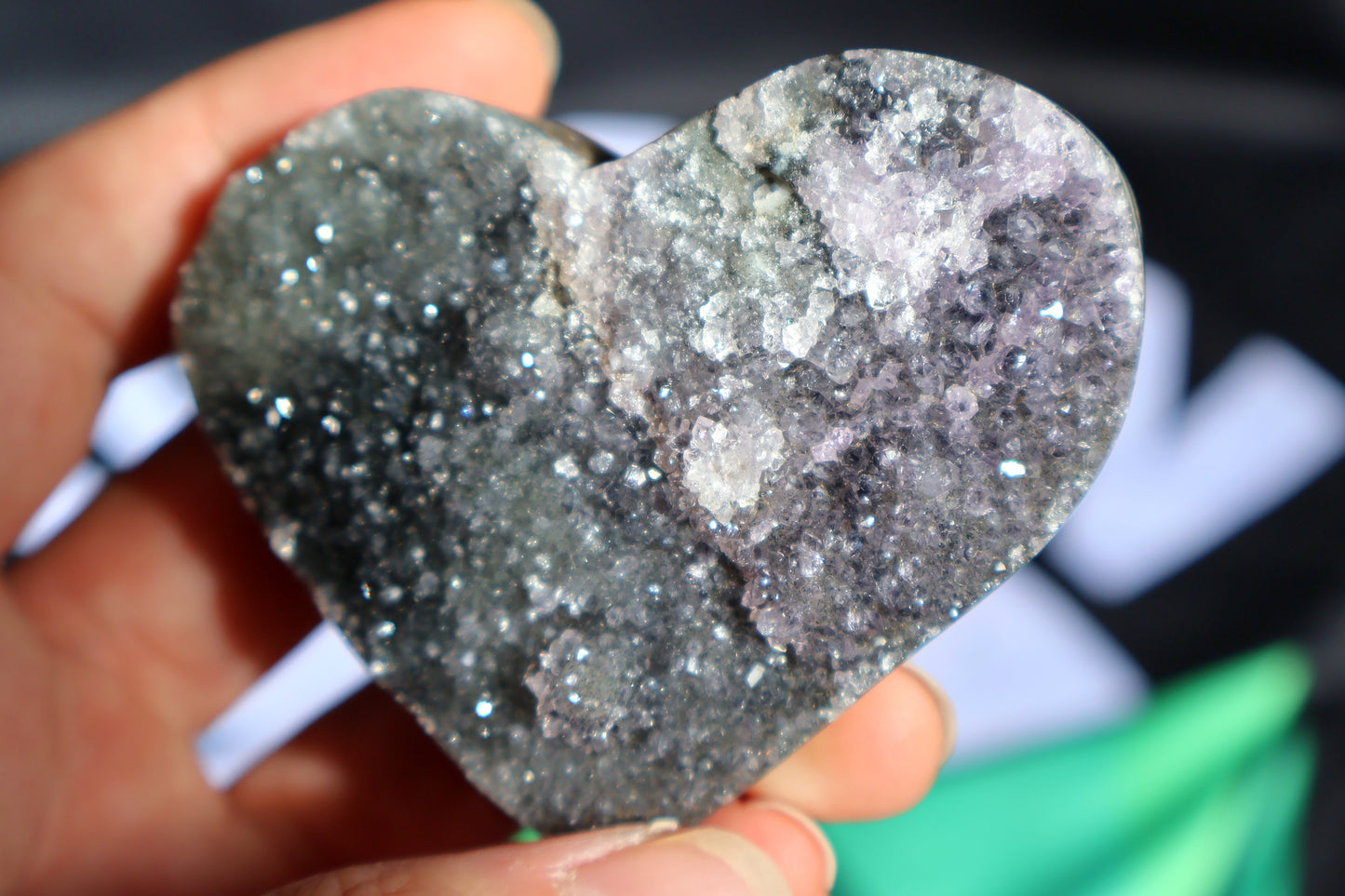 Green & Purple Amethyst Druze Heart L