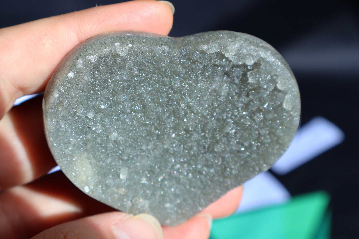 Sugar Green Amethyst Druze Heart E