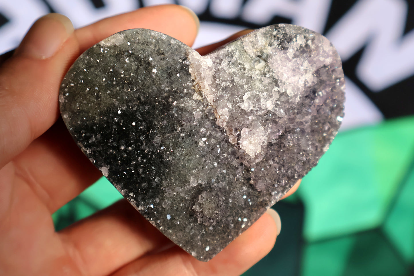 Green & Purple Amethyst Druze Heart L