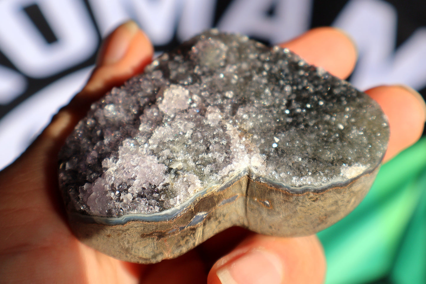 Green & Purple Amethyst Druze Heart L