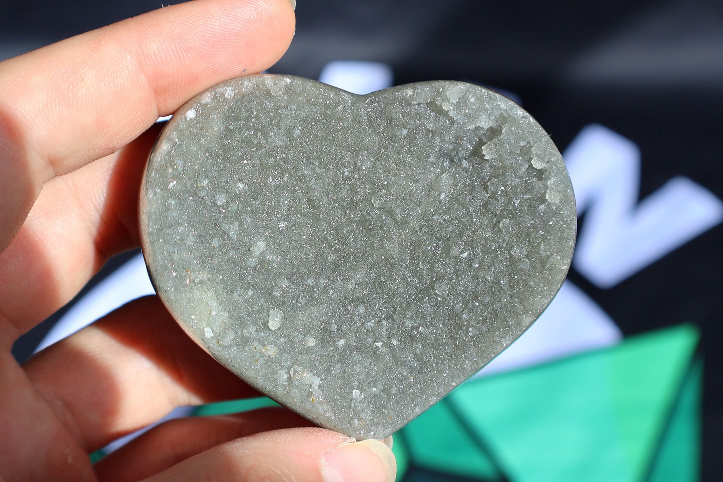 Sugar Green Amethyst Druze Heart E