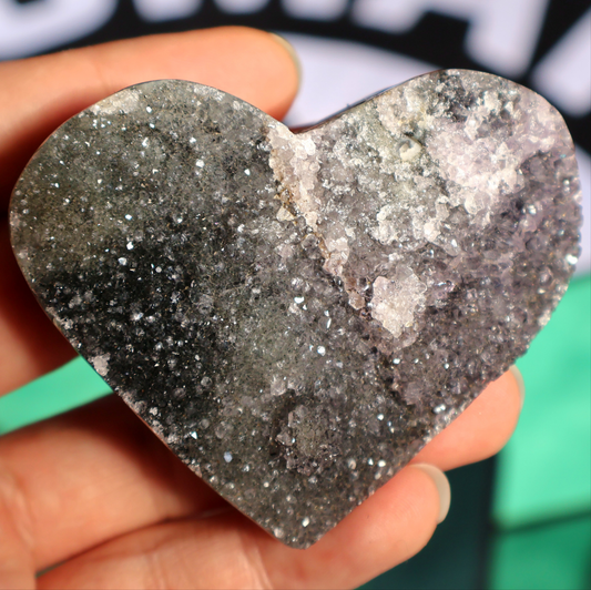 Green & Purple Amethyst Druze Heart L