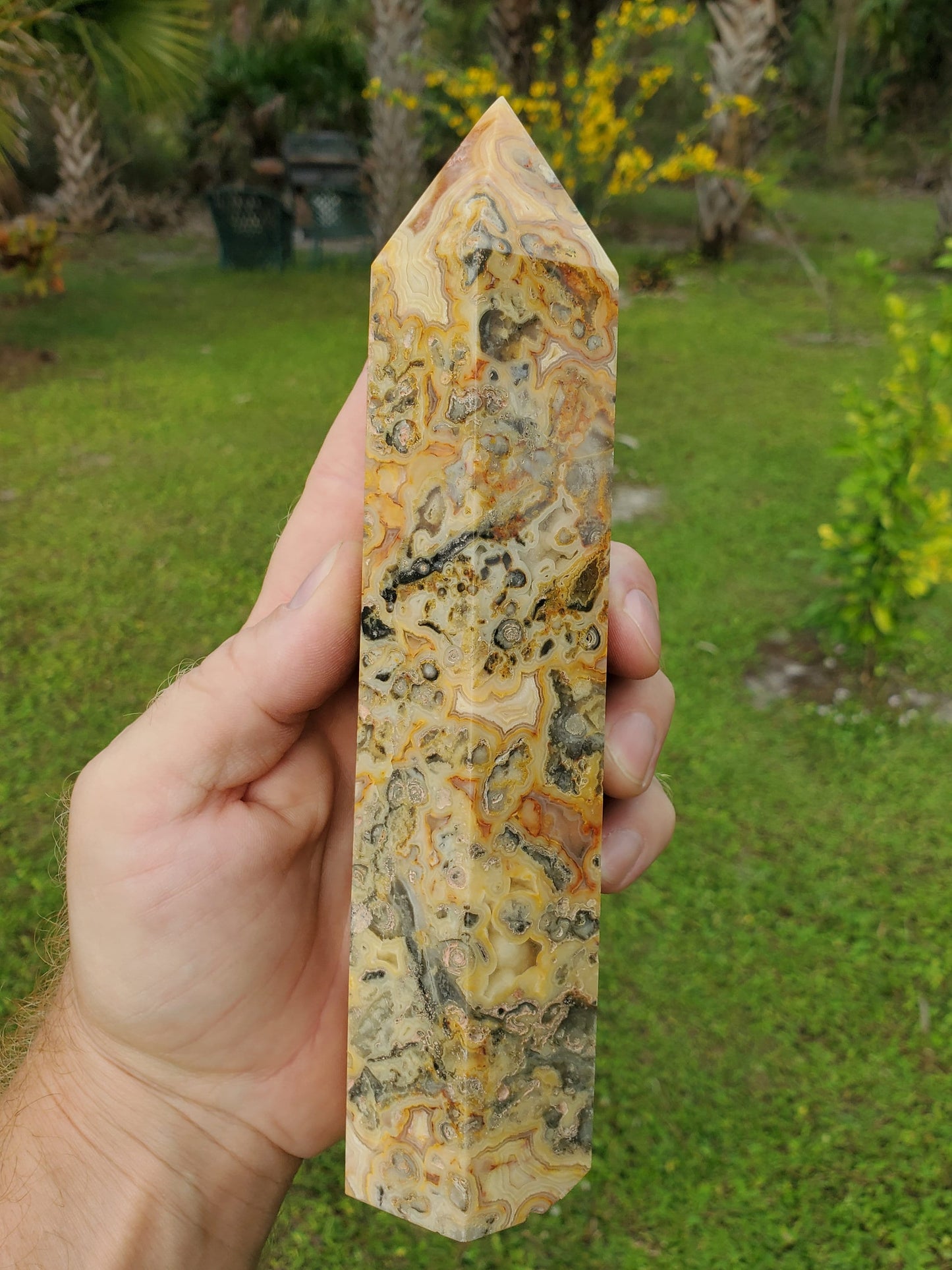 Mexican Crazy Lace Agate Tower 31.4 oz Natural Stone