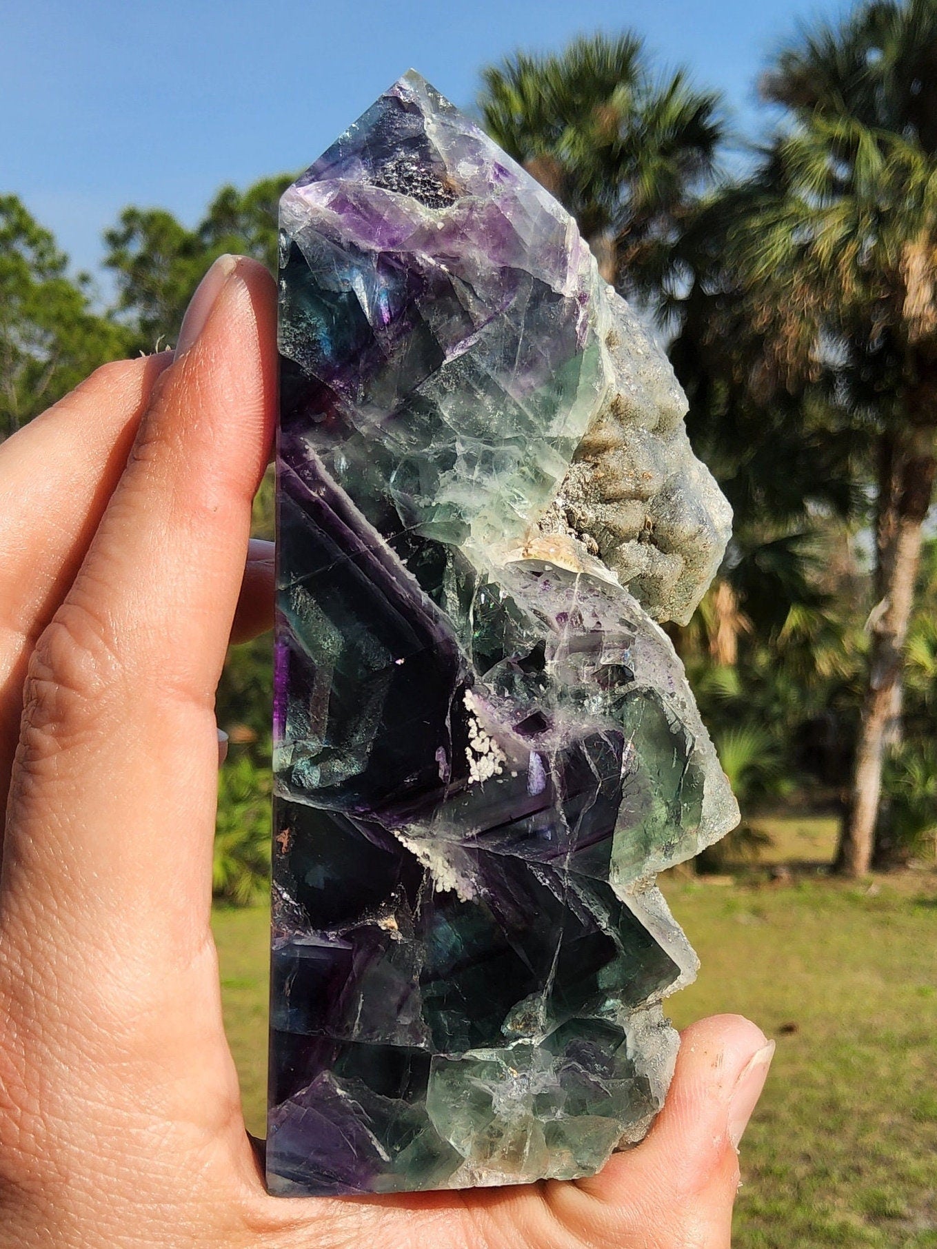 Feather Rainbow Fluorite Tower 11.4 oz Natural Stone