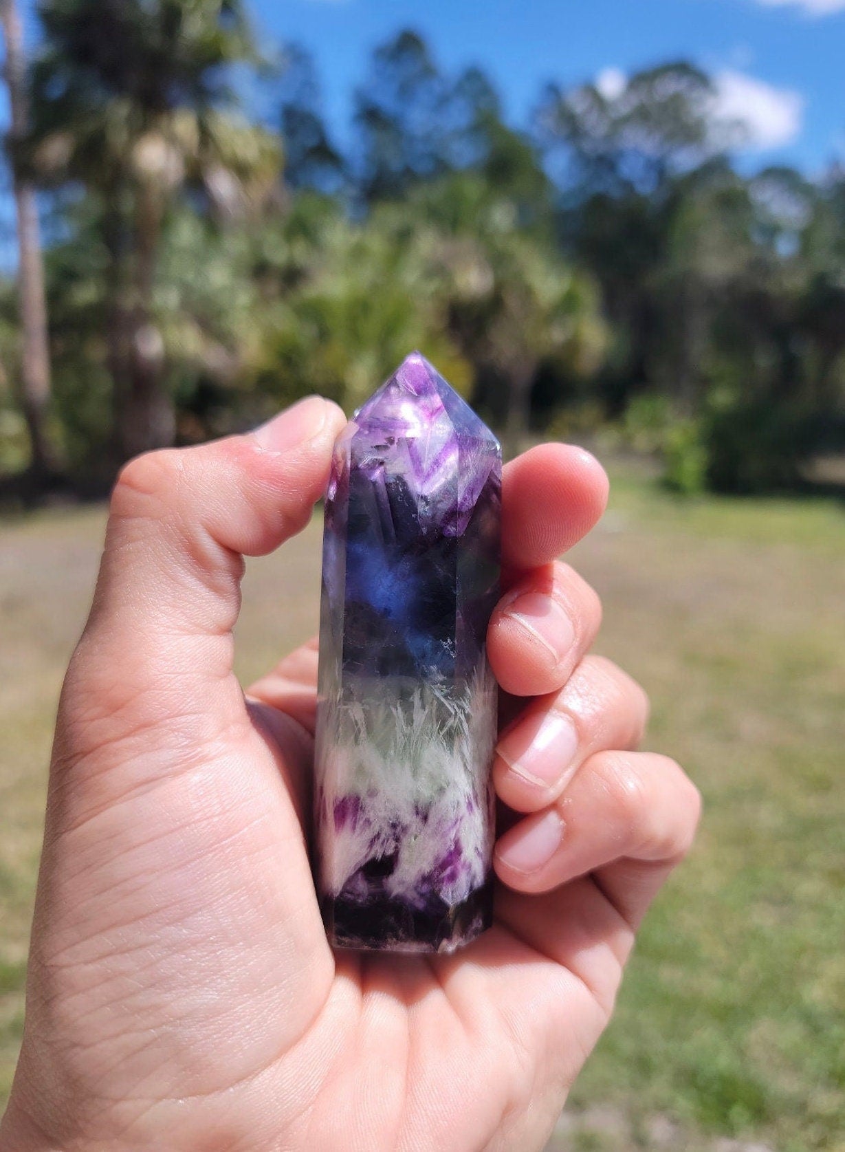 Rainbow Feather Fluorite Tower 4.62 oz Natural Stone