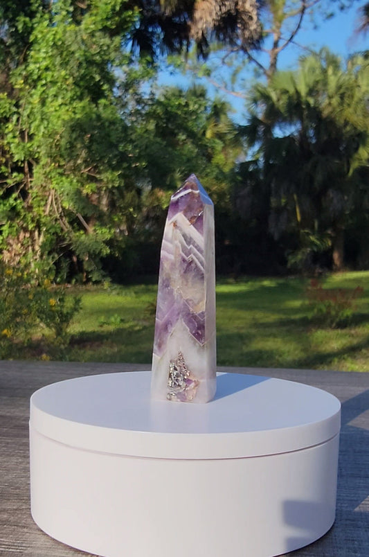 Dream Amethyst Chevron Amethyst Crystal Tower 2.65oz Natural Stone