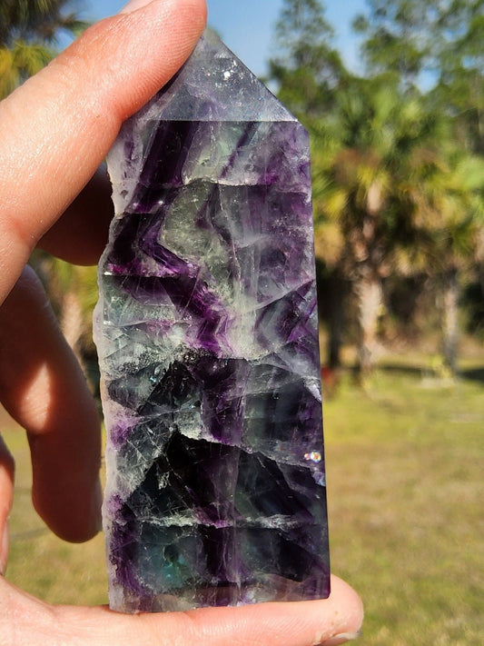 Feather Rainbow Fluorite Crystal Tower 5.3oz Natural Stone