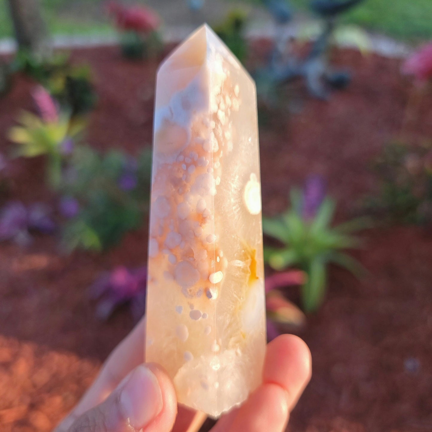 Pink Amethyst Flower Agate Crystal Tower 4.4 oz Natural Stone