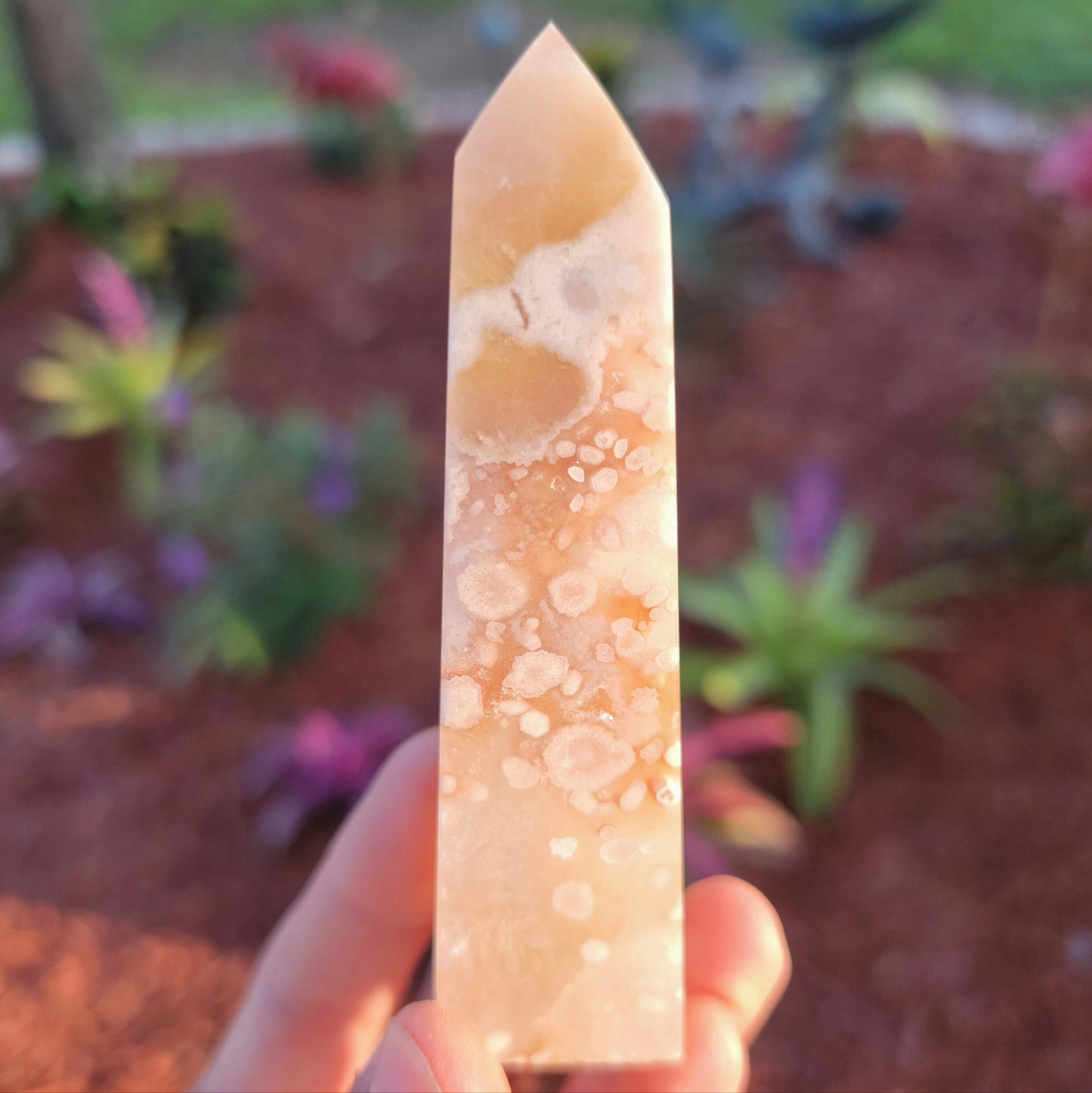 Pink Amethyst Flower Agate Crystal Tower 4.4 oz Natural Stone