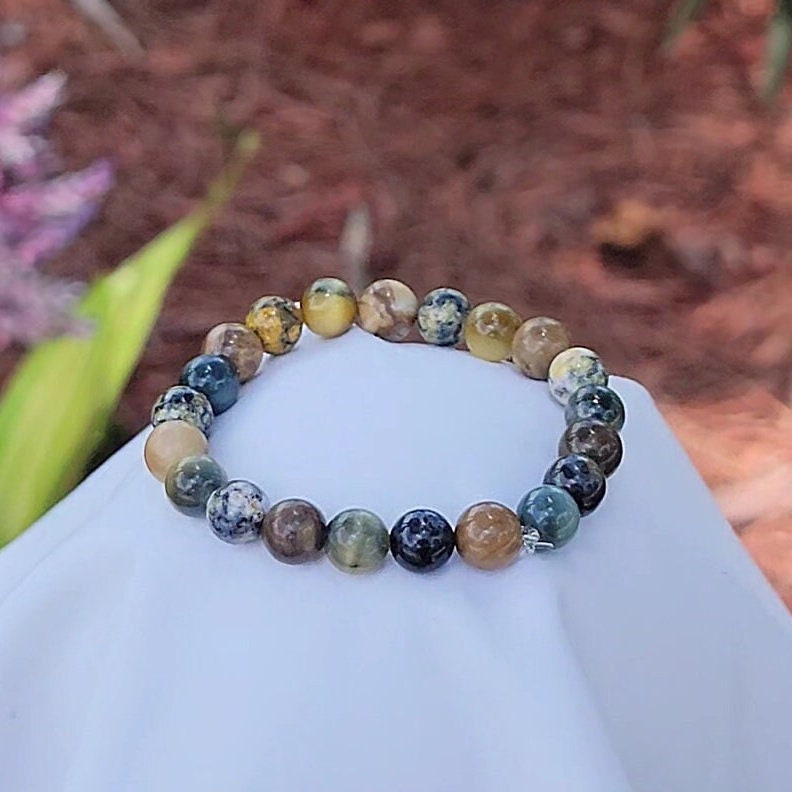 Ocean Jasper, Dream Tiger's Eye, and Petrified Opalized Wood -Roman Stones Natural Gemstone Bracelet 8mm