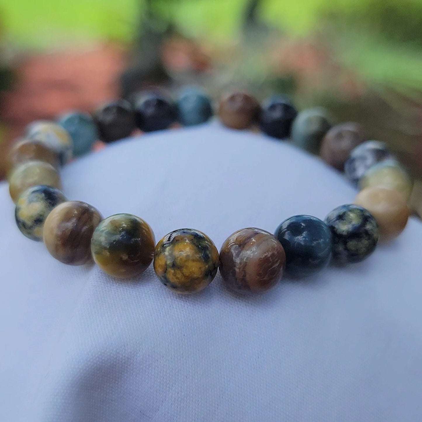 Ocean Jasper, Dream Tiger's Eye, and Petrified Opalized Wood -Roman Stones Natural Gemstone Bracelet 8mm