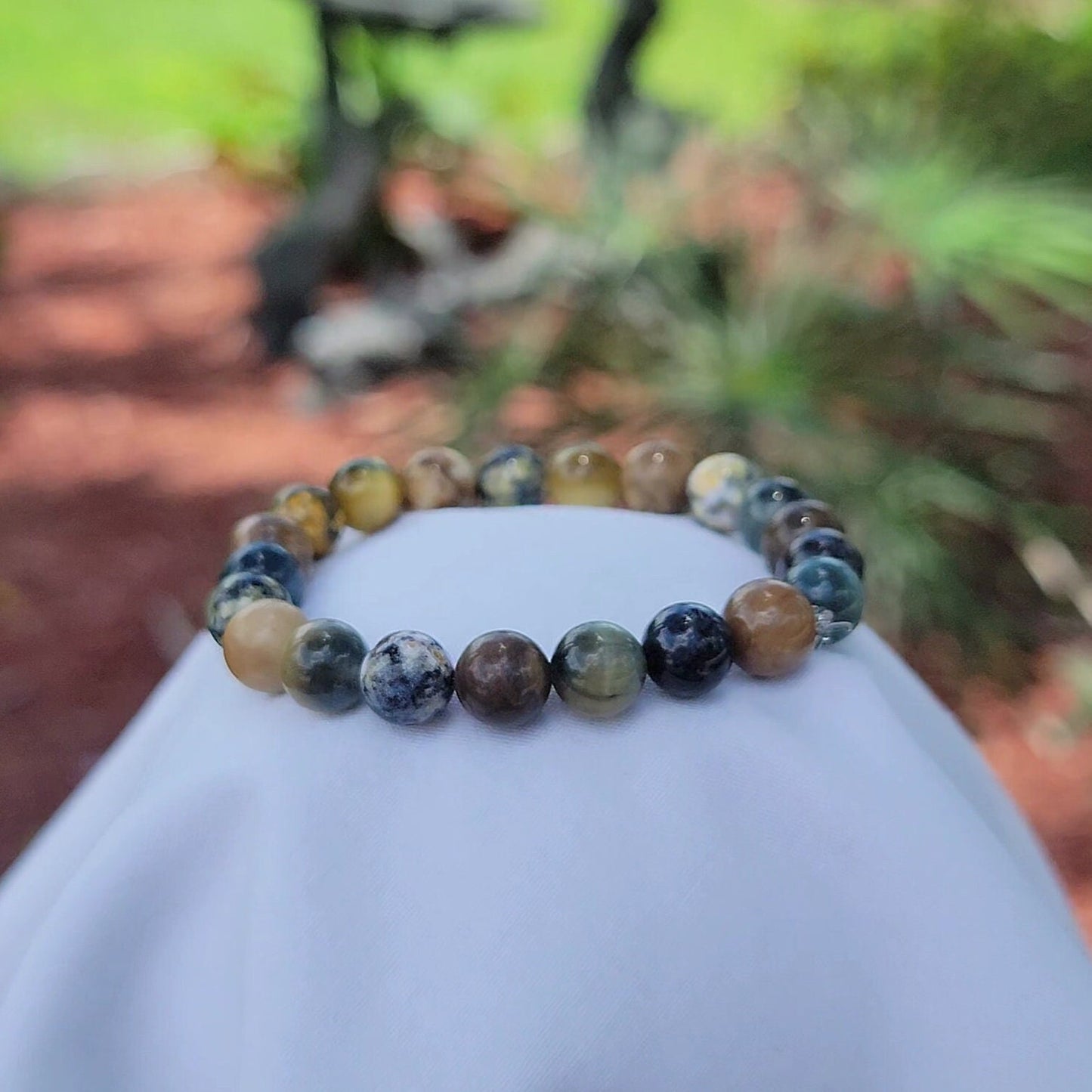Ocean Jasper, Dream Tiger's Eye, and Petrified Opalized Wood -Roman Stones Natural Gemstone Bracelet 8mm