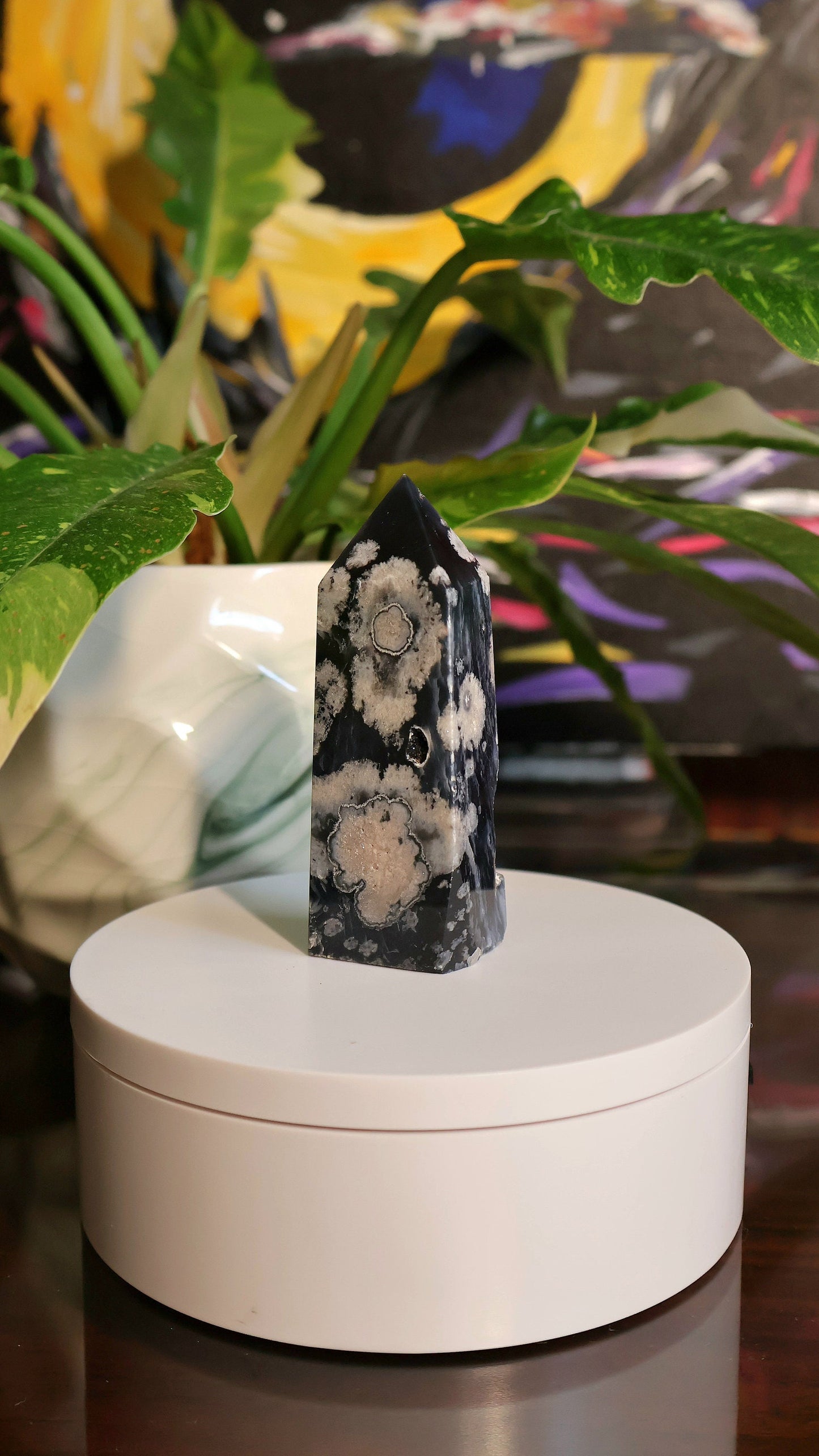Black Flower Agate Tower 3.7 oz Natural Stone