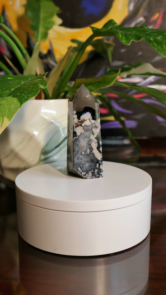 Black Flower Agate Tower 3.5 oz Natural Stone