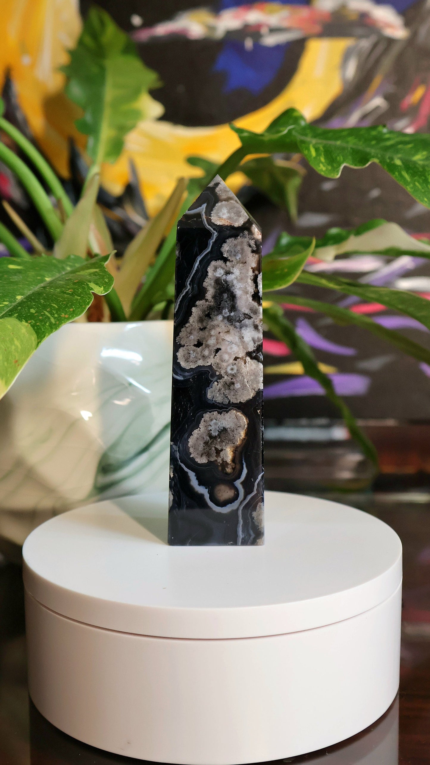 Black Flower Agate Tower 6.14 oz Natural Stone
