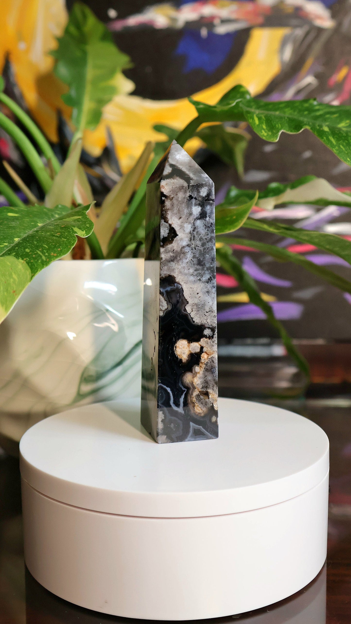 Black Flower Agate Tower 6.14 oz Natural Stone