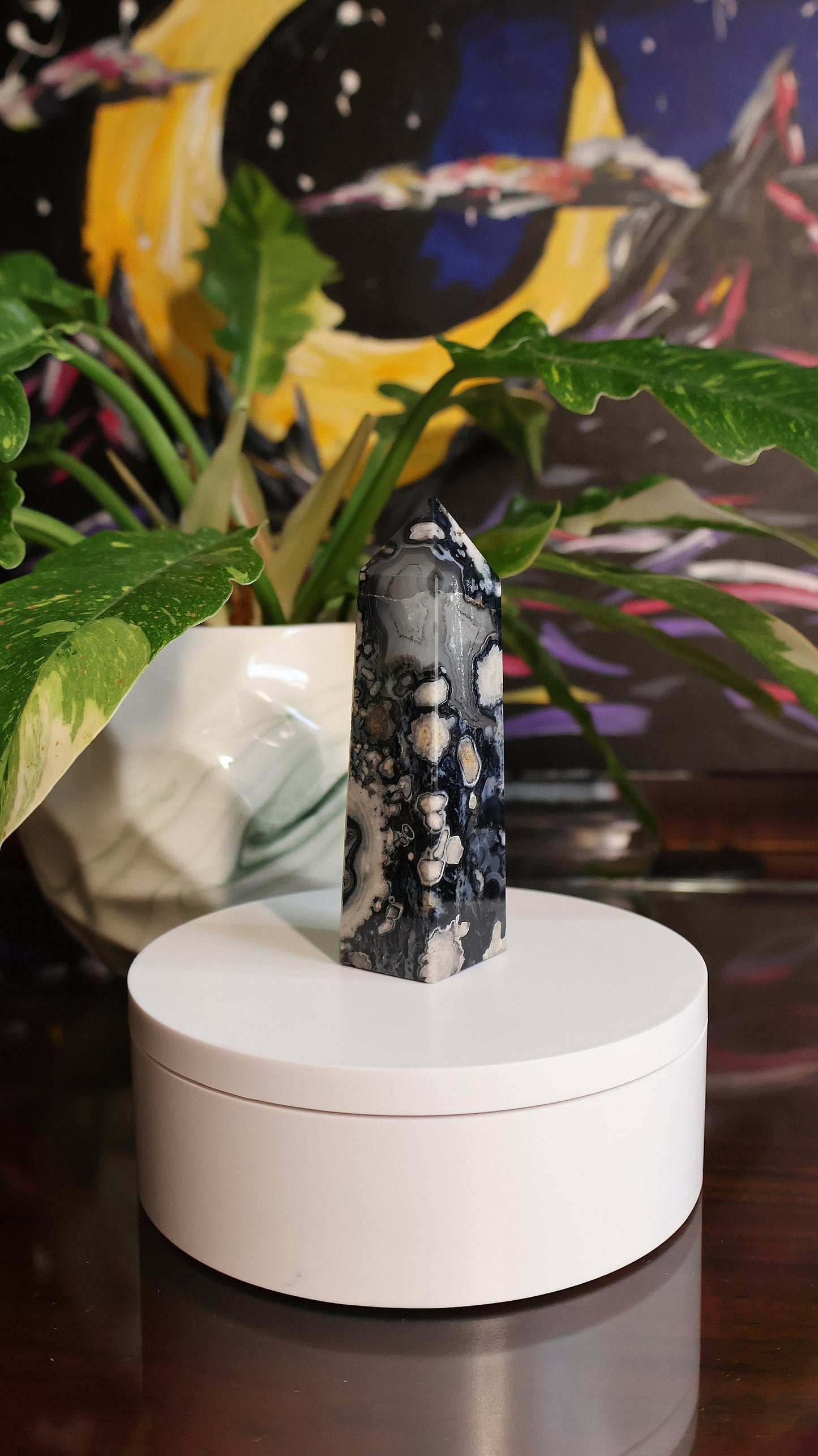 Black Flower Agate Crystal Tower 4.7 oz Natural Stone