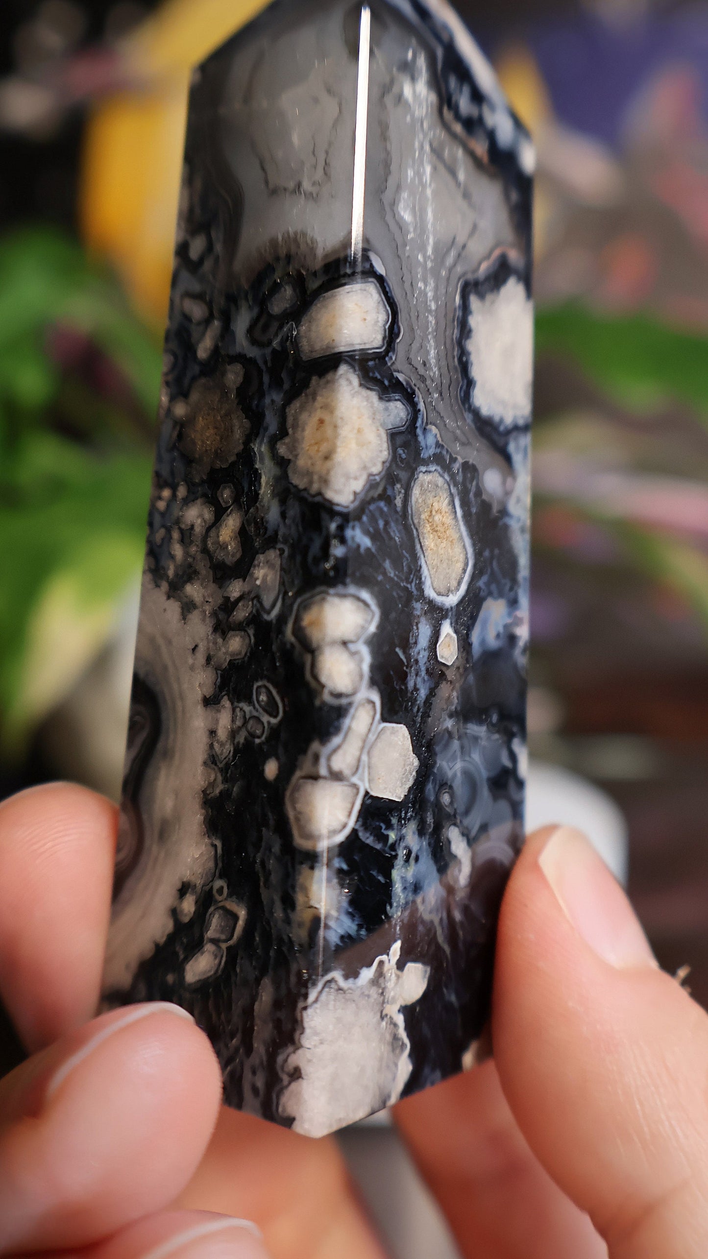 Black Flower Agate Crystal Tower 4.7 oz Natural Stone