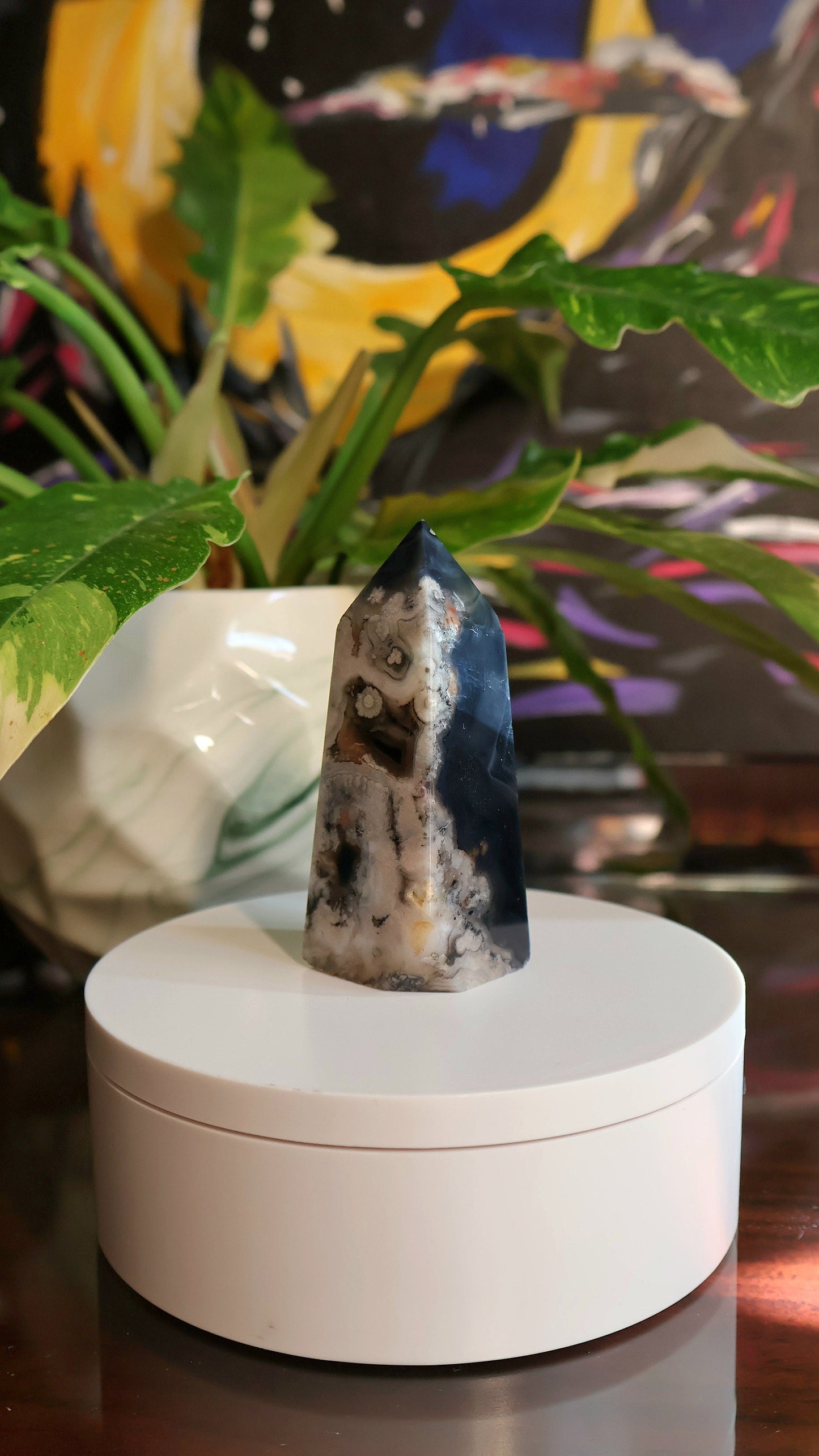 Black Flower Agate Tower 4.3 oz Natural Stone