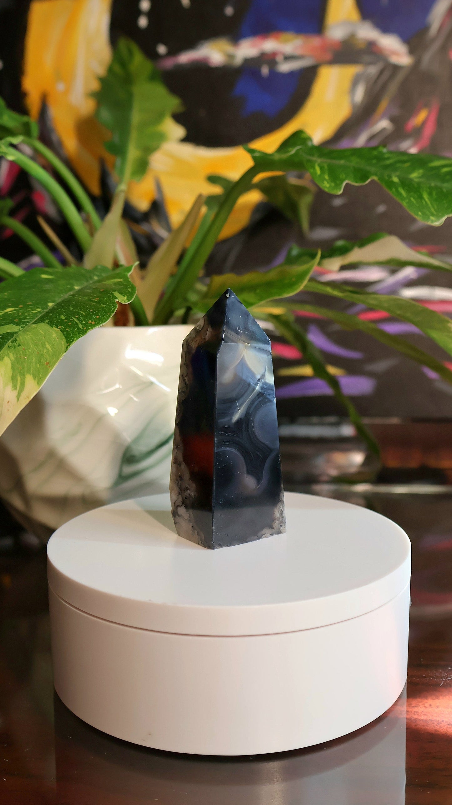 Black Flower Agate Tower 4.3 oz Natural Stone