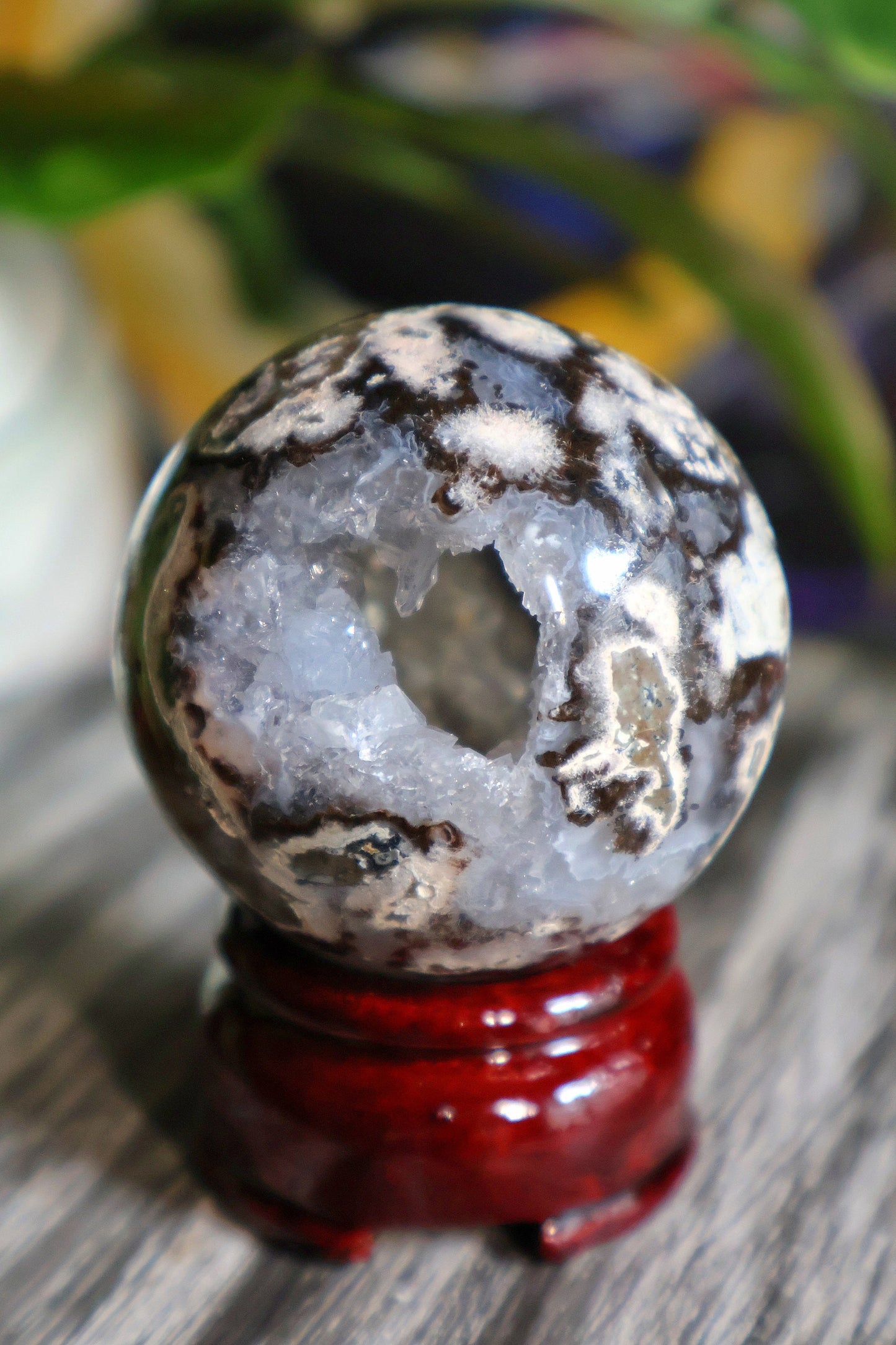 Stunning Ocean Jasper Druzy Quartz Sphere from Madagascar with sparkly crystal caves - to help release negative emotions and patterns