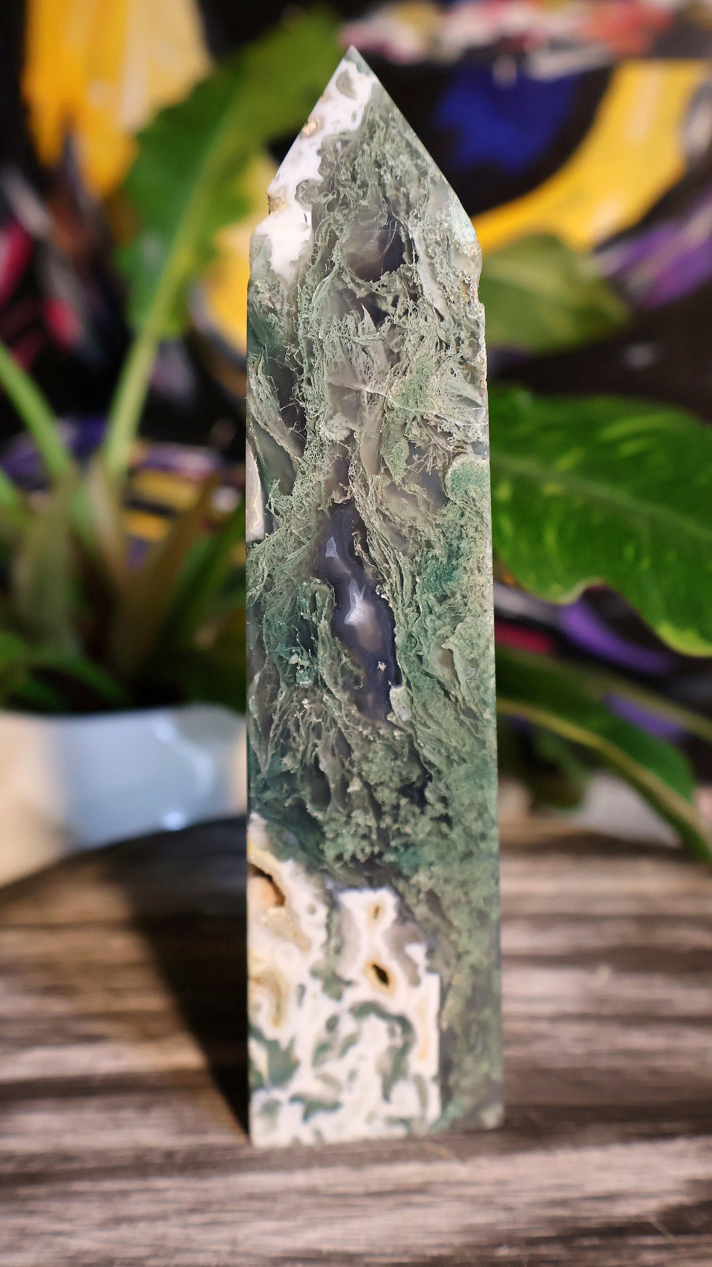 Moss Agate Druzy Crystal Tower 14.6 oz Natural Stone
