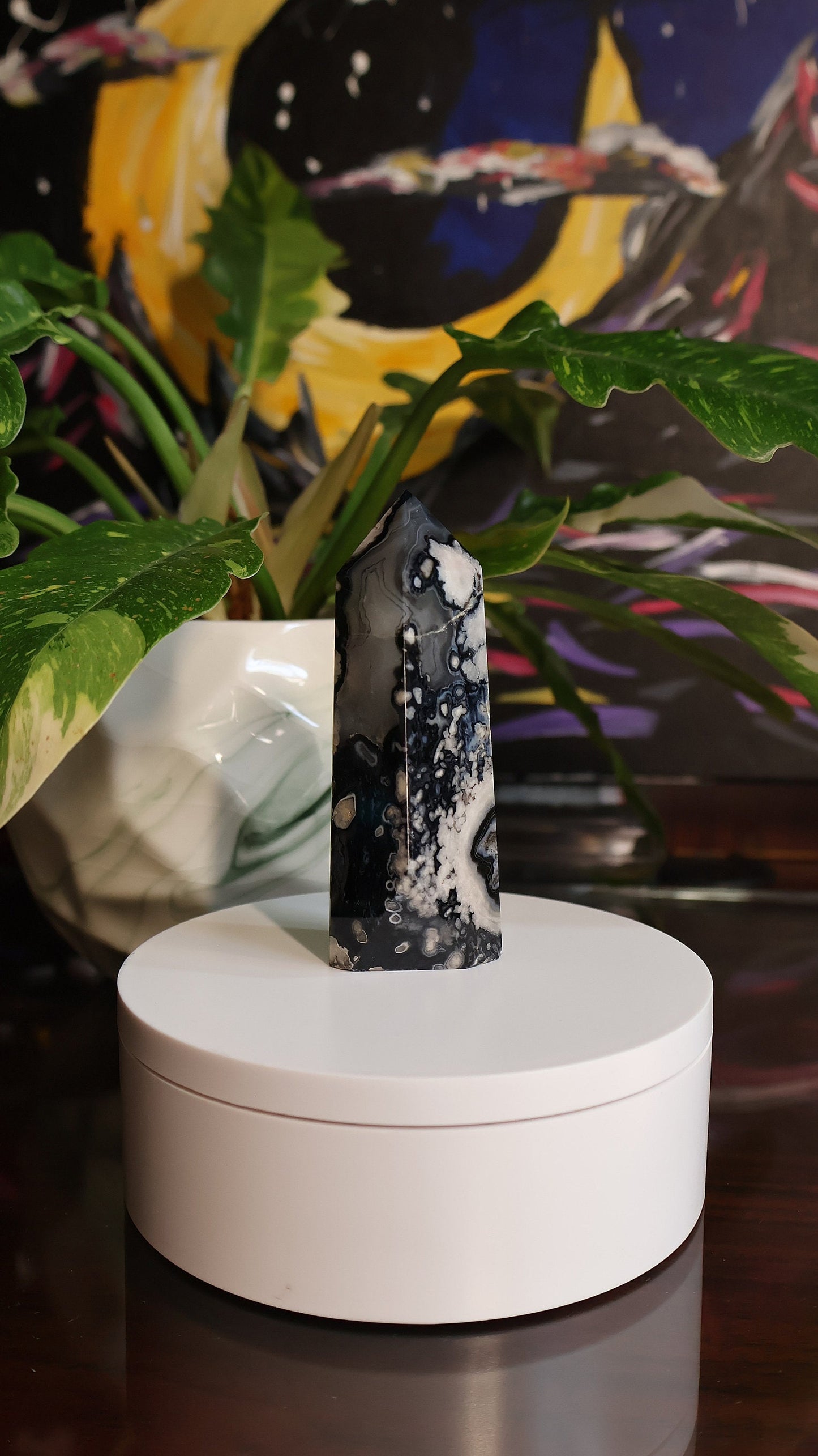 Black Flower Agate Crystal Tower 4.7 oz Natural Stone