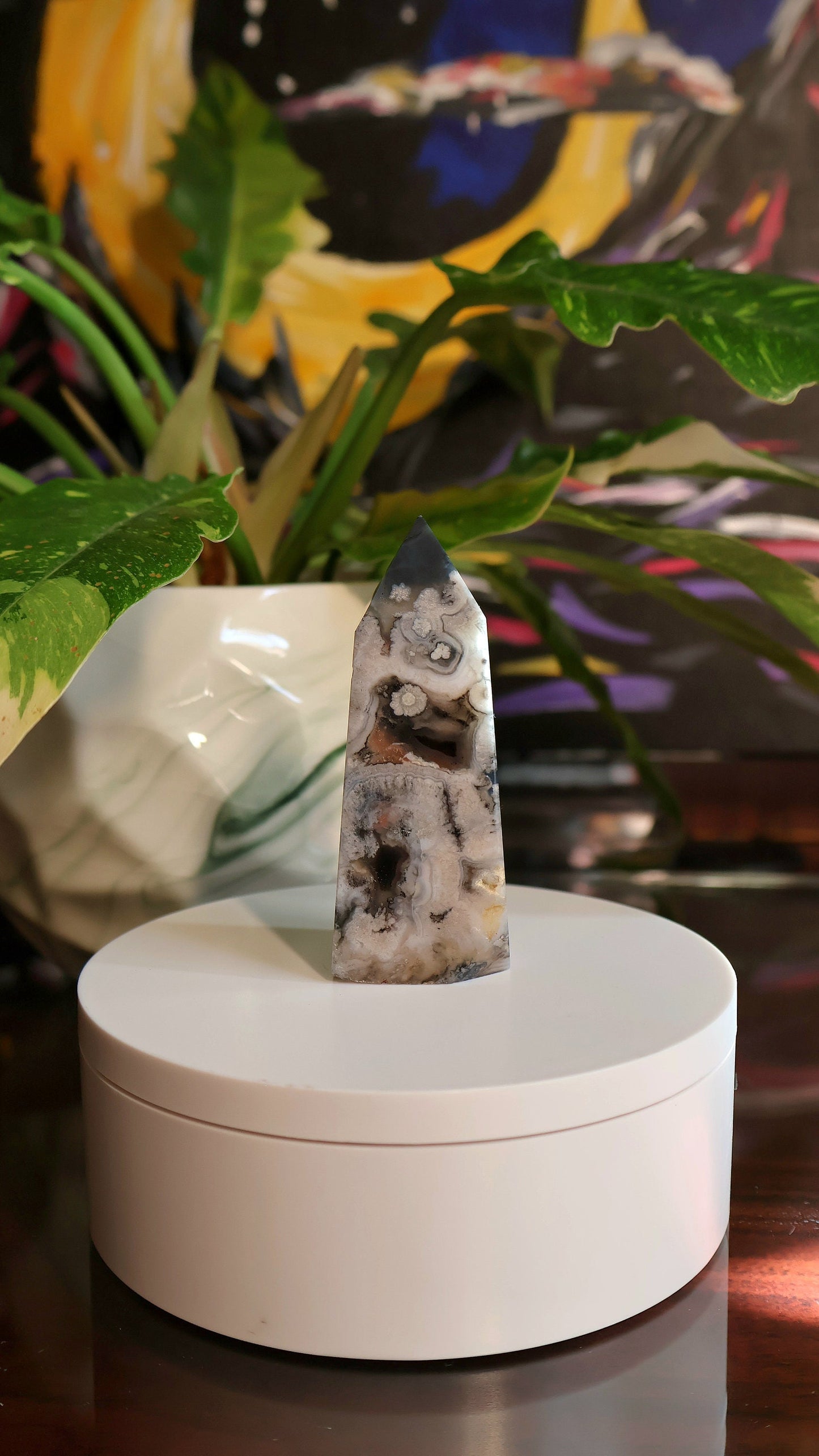 Black Flower Agate Tower 4.3 oz Natural Stone