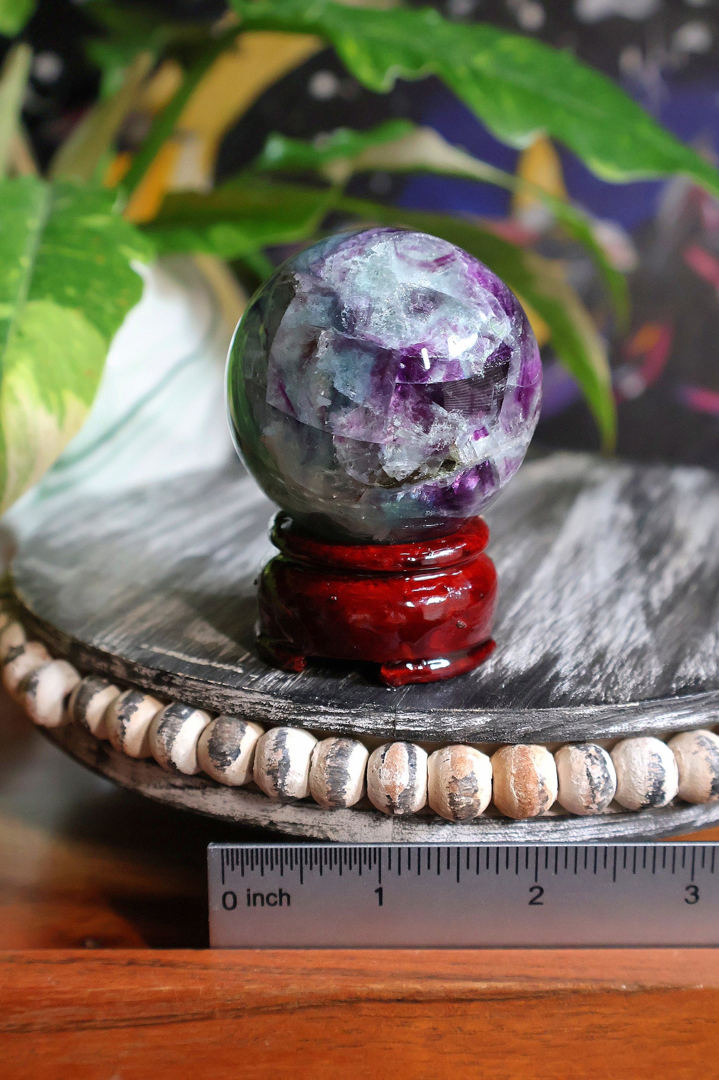 Gorgeous Feather Rainbow Fluorite Sphere 9 oz Natural Stone